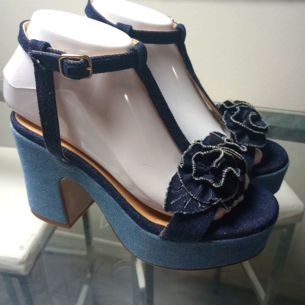 Maeve Blue Denim Platform Heels